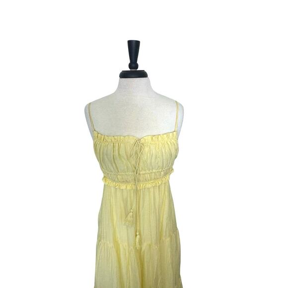 Yellow Spaghetti Strap Sleeveless Bustier A-line Maxi Sundress Open Back Sz M - Picture 3 of 10